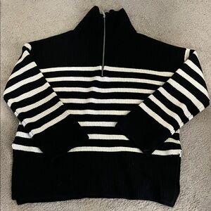 Black and cream Striped oversized Women's Sweater